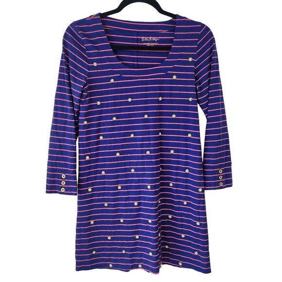 Lilly Pulitzer Blue Pink Striped Nautical Shift Dress Preppy Beaded Women's XS - Picture 1 of 6